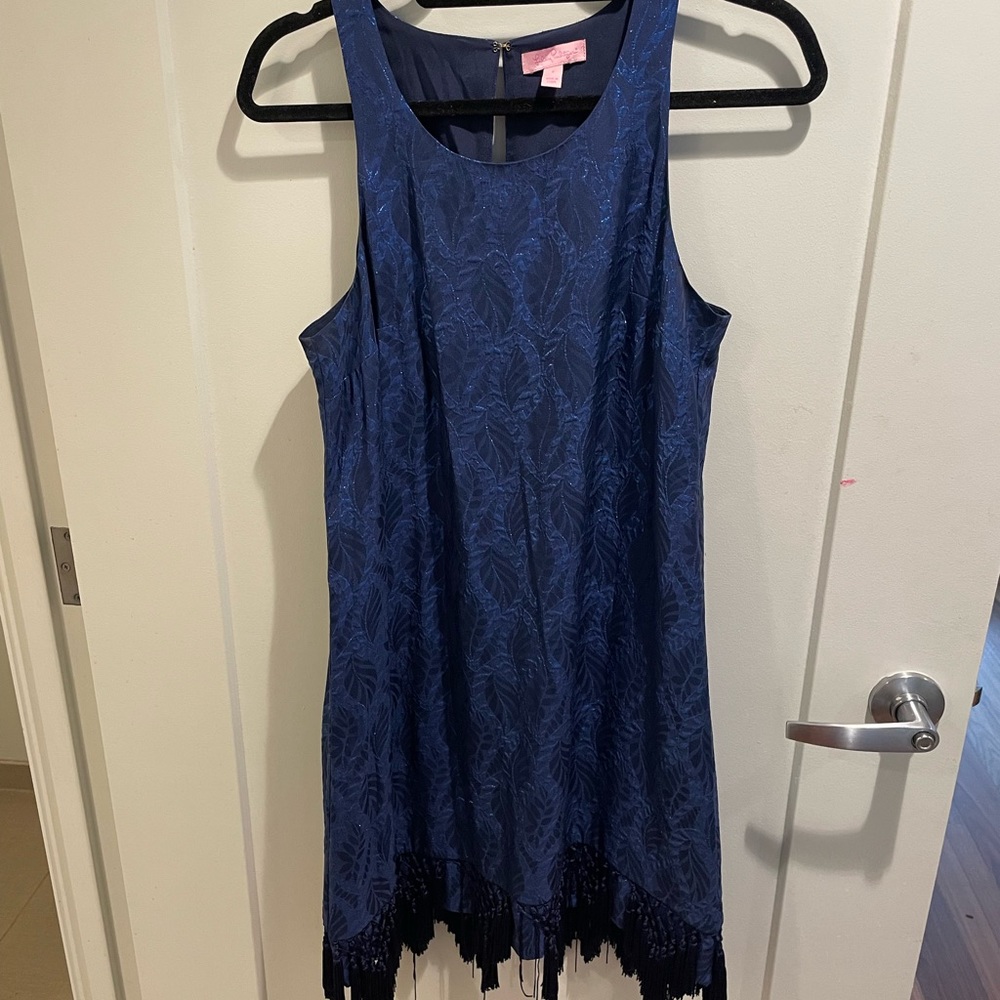 Lilly Pulitzer silk blue knee-length dress with tassles Size Small